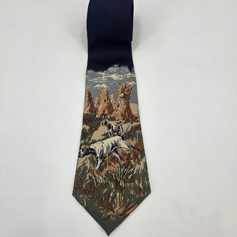 A ROGERS HUNTING DOG TIE MENS CLASSIC NECK OUTDOORS SPORTING VINTAGE 90S NWOT